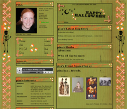 Green Halloween Myspace Layout - Skeleton Layout - Candy Corn Layout