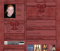 Maroon Swirls Myspace Layout - Purple Bow Layout - Maroon Ribbon Theme